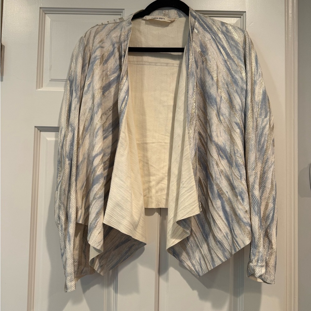 Chic Leather Snakeskin Pattern Jacket from Giorgio Brato inLight Blue/Gold/Cream